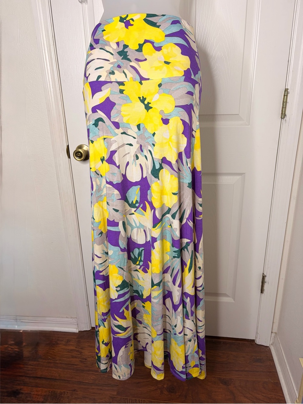 LuLaRoe Purple Maxi Skirt with Yellow Floral Print